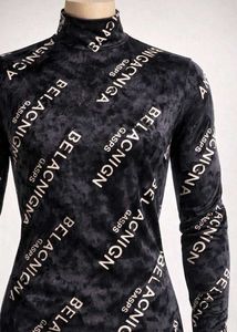 Chic Velvet Print Mock Neck Top