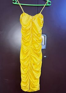 Vibrant Yellow Ruched Bodycon Dress