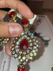 Red And White Stone Party Wear Earrings