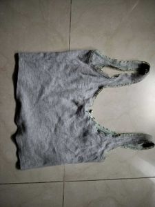 Gray Tank Top with Lace Detail