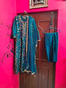 Embroidered Teal Kurta Set with Palazzo