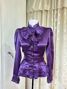 Purple Ruffled Satin Blouse