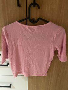 Cute Pink Ribbed Crop Top