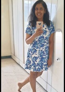 Blue Floral Print Ruffle Dress