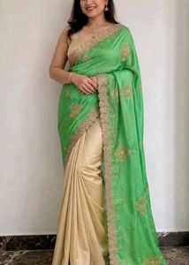 Yellow and green saree for women