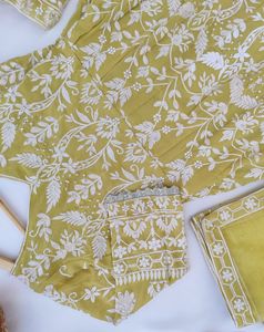 KTT Mustard Yellow Heavily Embroidered Peplum Shar