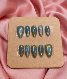 Teal &amp; Gold Press-On Nails
