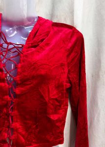 Red Velvet Lace-Up Crop Top