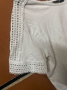 White Crochet Sleeve T-Shirt