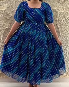 Blue Leheriya Ethnic Dress | Stylish Rayon Dres