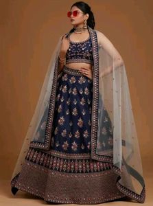 Elegant Navy Blue Embroidered Lehenga Choli
