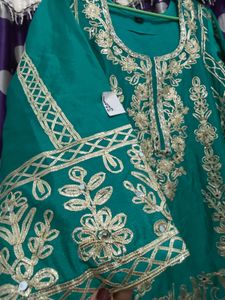Elegant Teal Kurta Set with Gold Embroidery