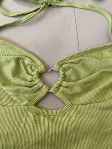 Lime Green Halter Neck Crop Top