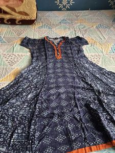 Blue Ethnic Print Anarkali Kurta