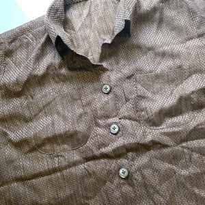 Vintage Brown Textured Short Sleeve Shirt
