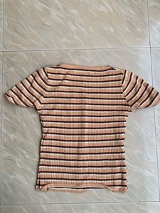Striped Square Neck Button-Up Top