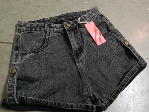Washed Black Denim Shorts