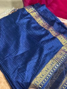 Elegant Blue Silk Saree with Gold Border