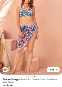 Blue Red Tropical Beachwear Sarong(tie Up skirt)