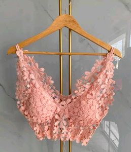 Pink Lace Floral Crop Top