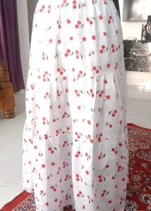 White Cherry Print Tiered Skirt