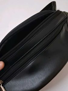 Sleek Black Faux Leather Fanny Pack