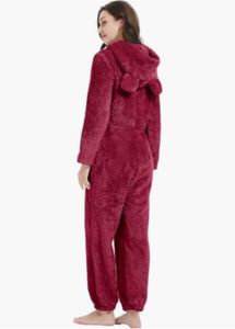 Urbanic Cozy Red Fleece Hooded Jumpsuit