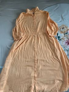 Peach Button-Up Midi Dress