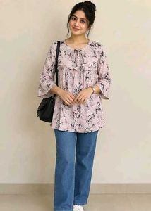 Pink Floral Print Kurta