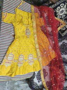 Vibrant Yellow &amp; Red Lehenga Choli Set