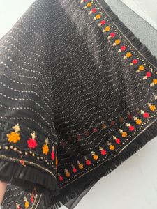 Embroidered Black Net saree with blouse