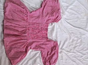 Chic Red Gingham Square Neck Top