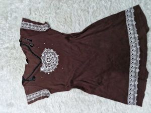 Brown Embroidered Kurta