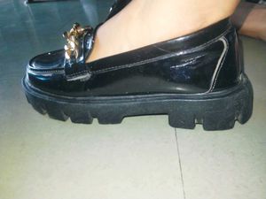 Black Chunky Platform Loafers with Gold Chain | Go