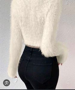 Fluffy White Cropped Sweater top