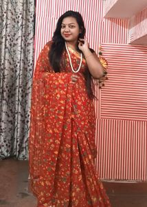 Gulmohar Red Chiffon Saree