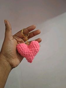 Cute Pink Crochet Heart Keychain