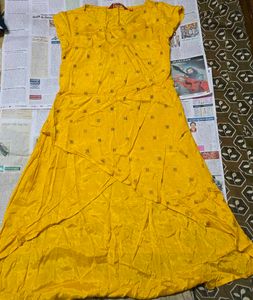 Vibrant Yellow Printed Aline Top.