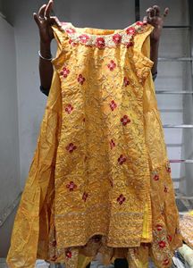 Yellow embroidered kurta sharara set