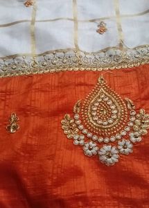 White &amp; Orange Saree