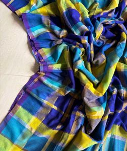 Brand New Vibrant Cotton Zari Checkered Saree