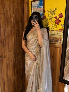 Elegant Grey Embellished Saree