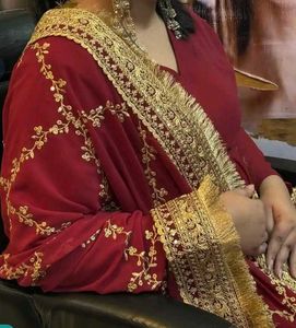 Embroidered Maroon Maxi Dress with Dupatta