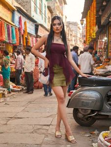 Exquisite Maroon Peplum top with golden mini skirt