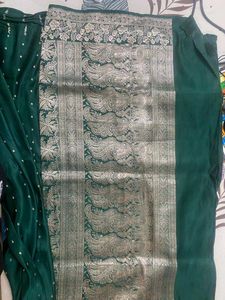 Elegant Emerald Green Embroidered Saree