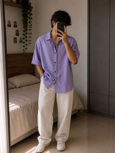Men's oversized Short Sleeve Button-Up Shirt