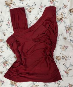 Maroon Ruched One-Shoulder Top