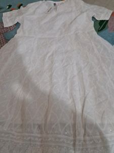 White Anarkali With Chikankari