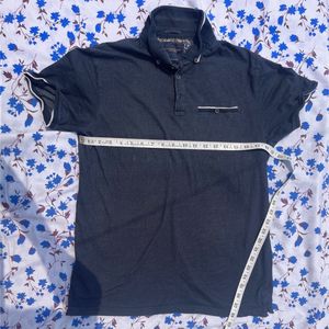 🌼 Denim & Flower Shirt – Navy Blue | Classic