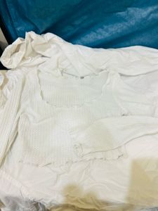 White Lettuce Hem Long Sleeve Top + DENIM SHORTS